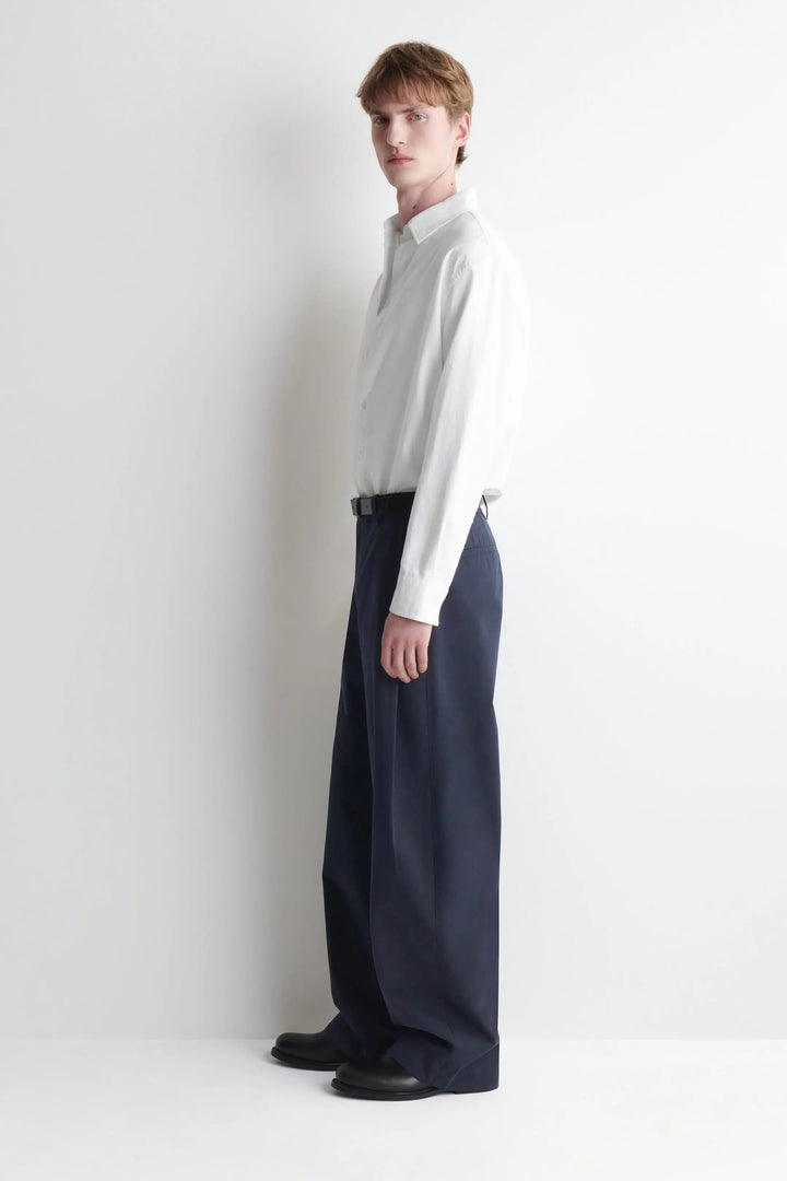 PLEATED COTTON RELAXED-FIT WIDE-LEG TROUSERS
