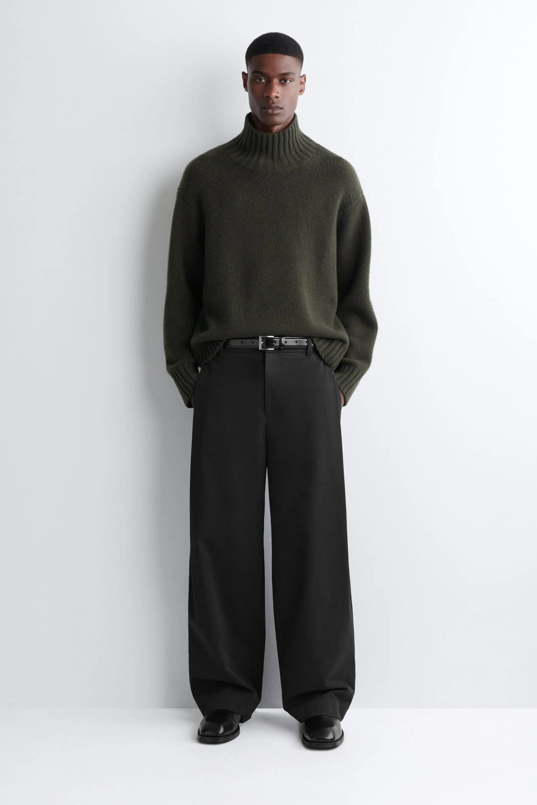 PLEATED COTTON RELAXED-FIT WIDE-LEG TROUSERS