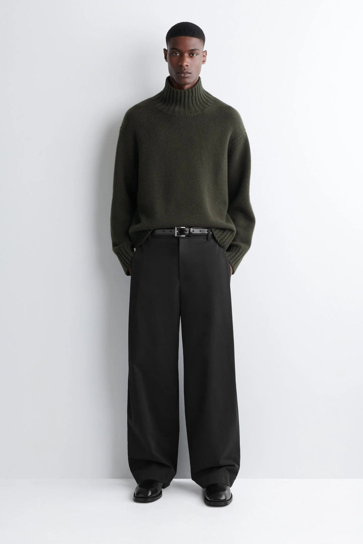 PLEATED COTTON RELAXED-FIT WIDE-LEG TROUSERS