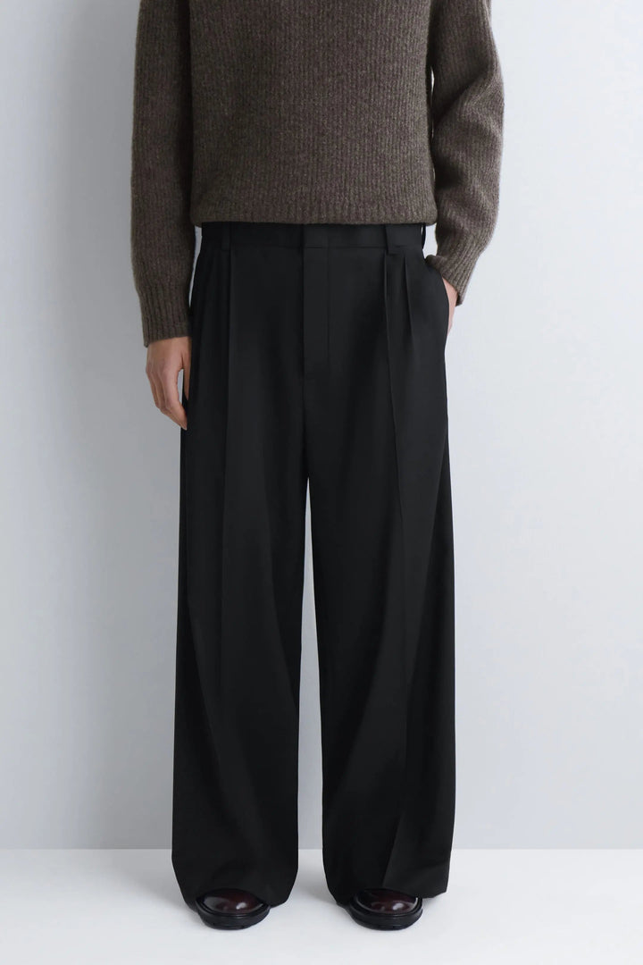 PLEATED RELAXED-FIT WIDE-LEG TROUSERS