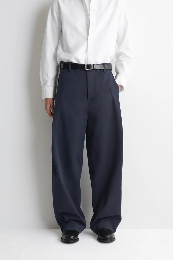 PLEATED COTTON RELAXED-FIT WIDE-LEG TROUSERS