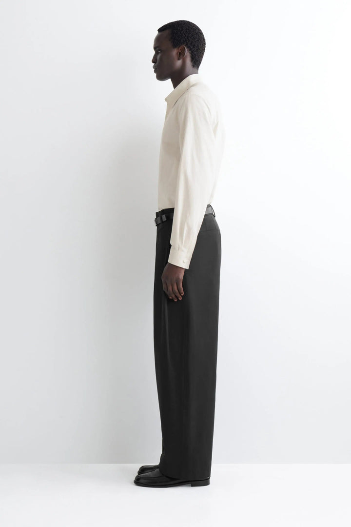 PLEATED COTTON RELAXED-FIT WIDE-LEG TROUSERS
