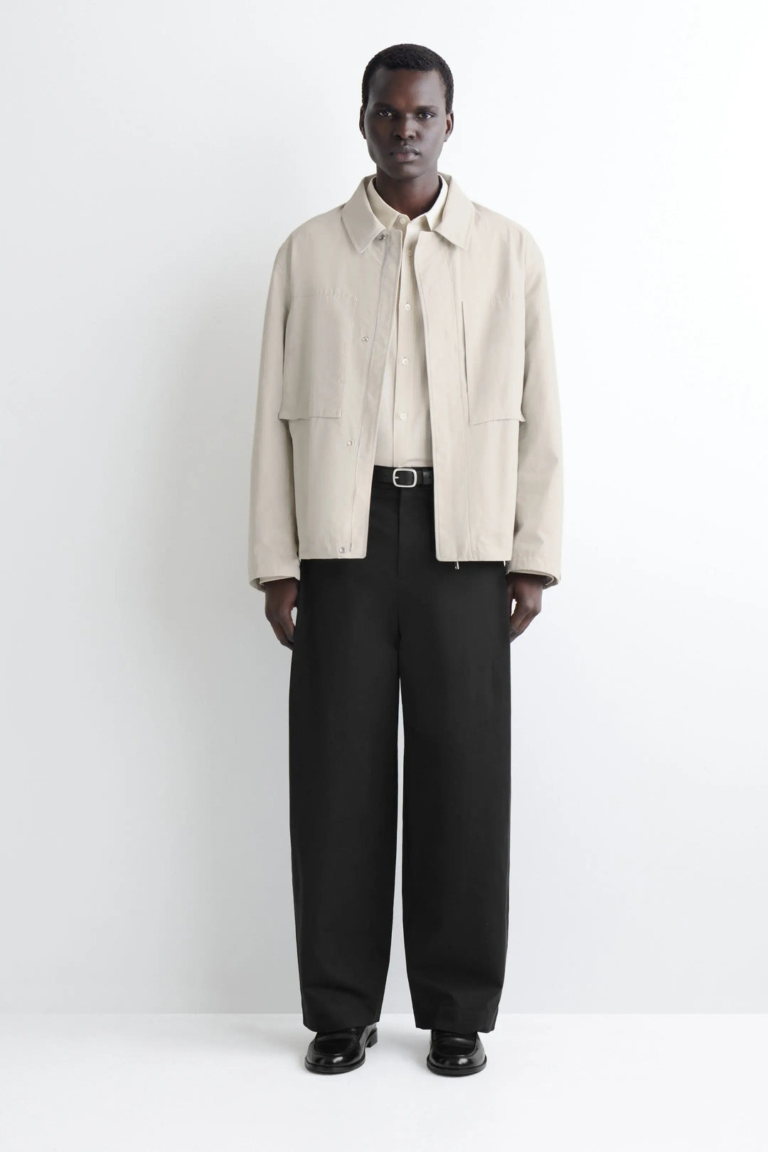 PLEATED COTTON RELAXED-FIT WIDE-LEG TROUSERS
