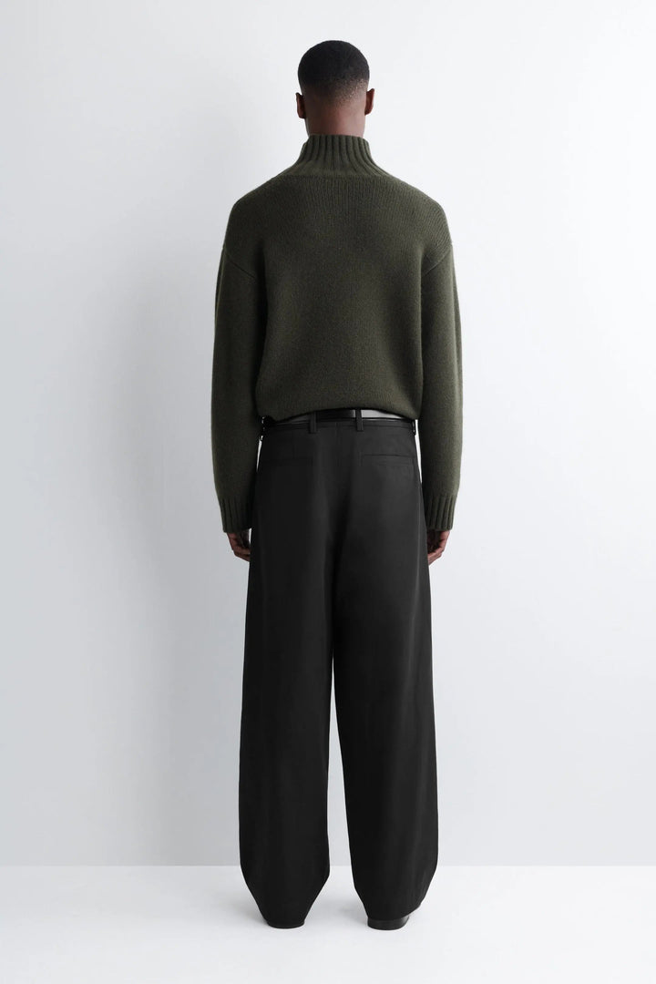 PLEATED COTTON RELAXED-FIT WIDE-LEG TROUSERS