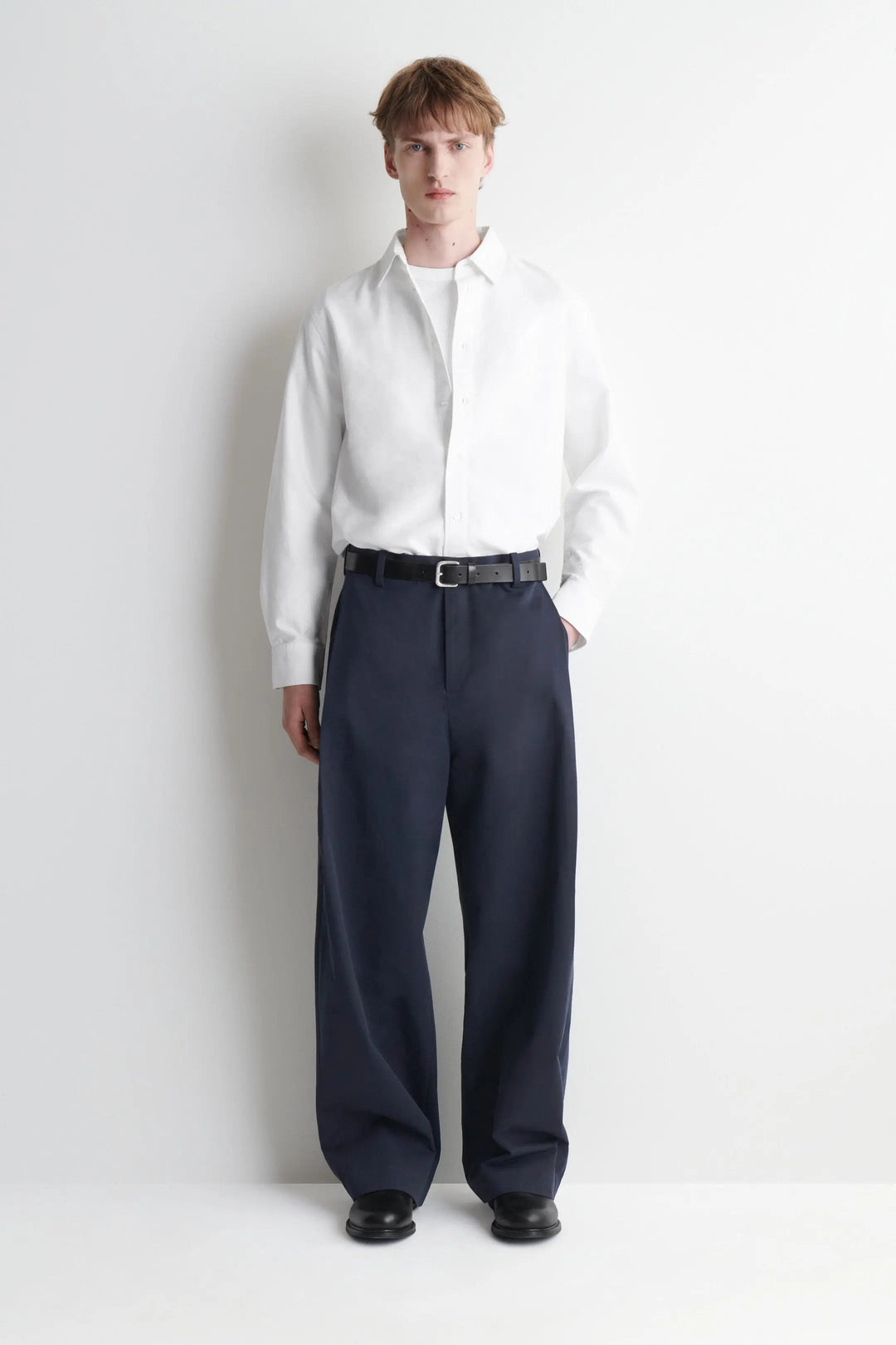 PLEATED COTTON RELAXED-FIT WIDE-LEG TROUSERS