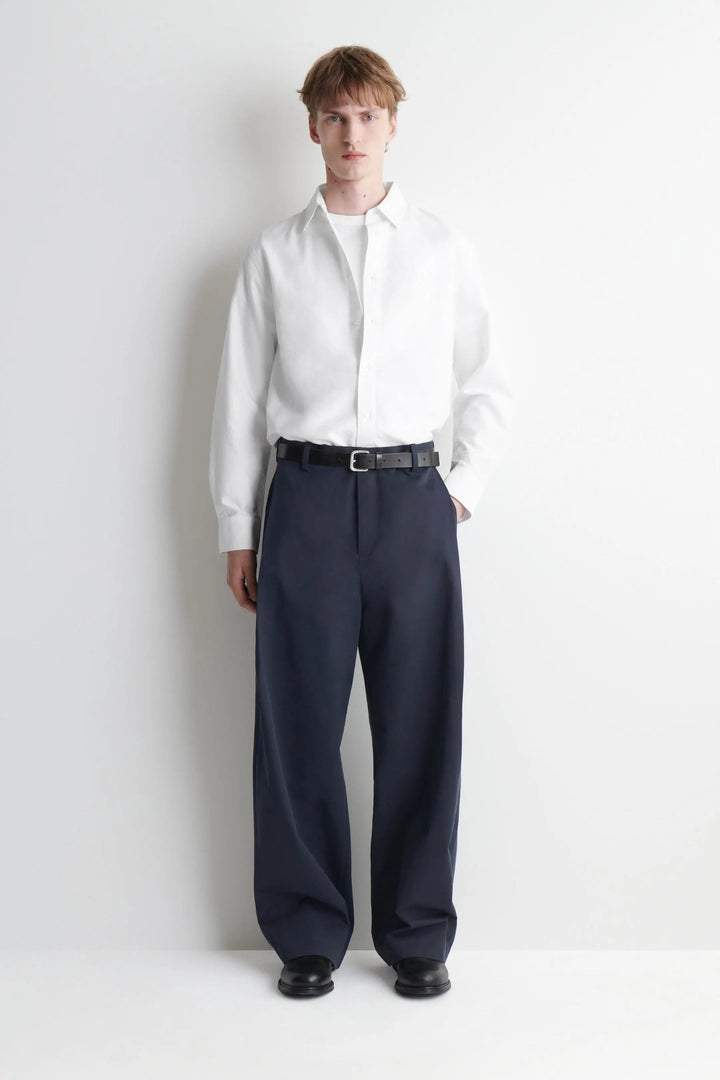 PLEATED COTTON RELAXED-FIT WIDE-LEG TROUSERS