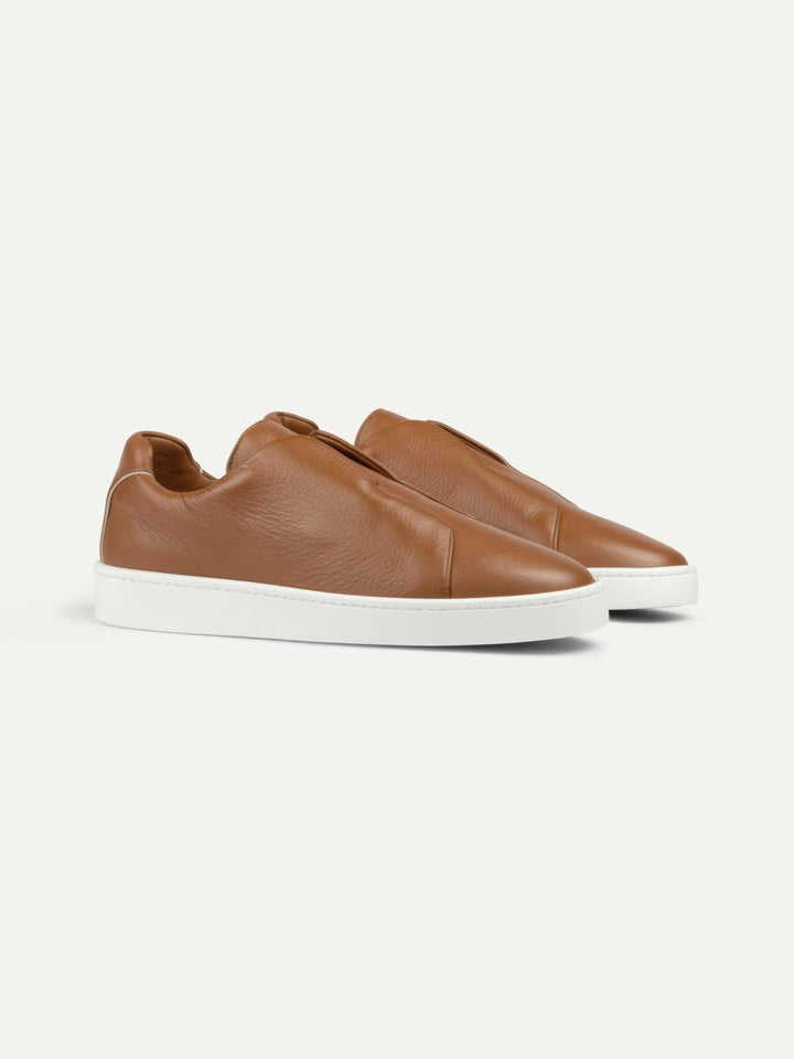 Leather Laceless Sneakers Cognac