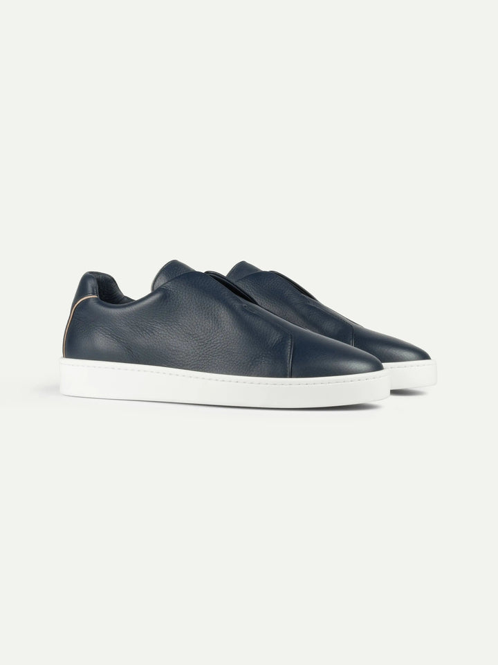 Leather Laceless Sneakers Navy Blue