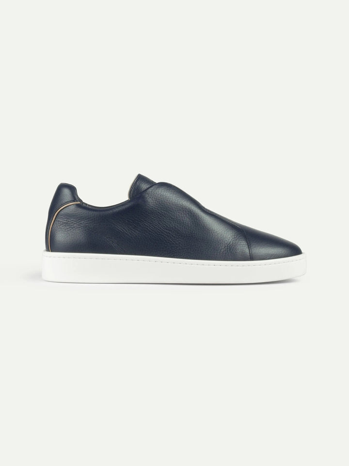 Leather Laceless Sneakers Navy Blue