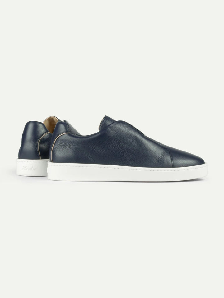 Leather Laceless Sneakers Navy Blue