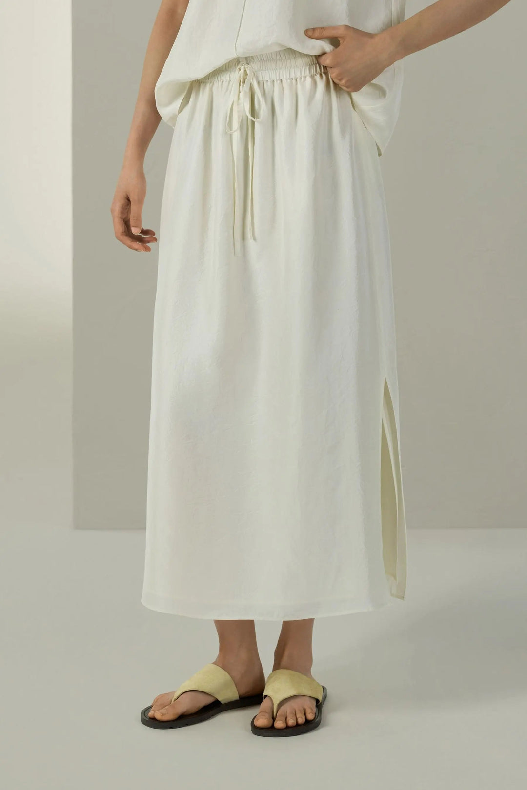 Pleated Silk Maxi Skirt