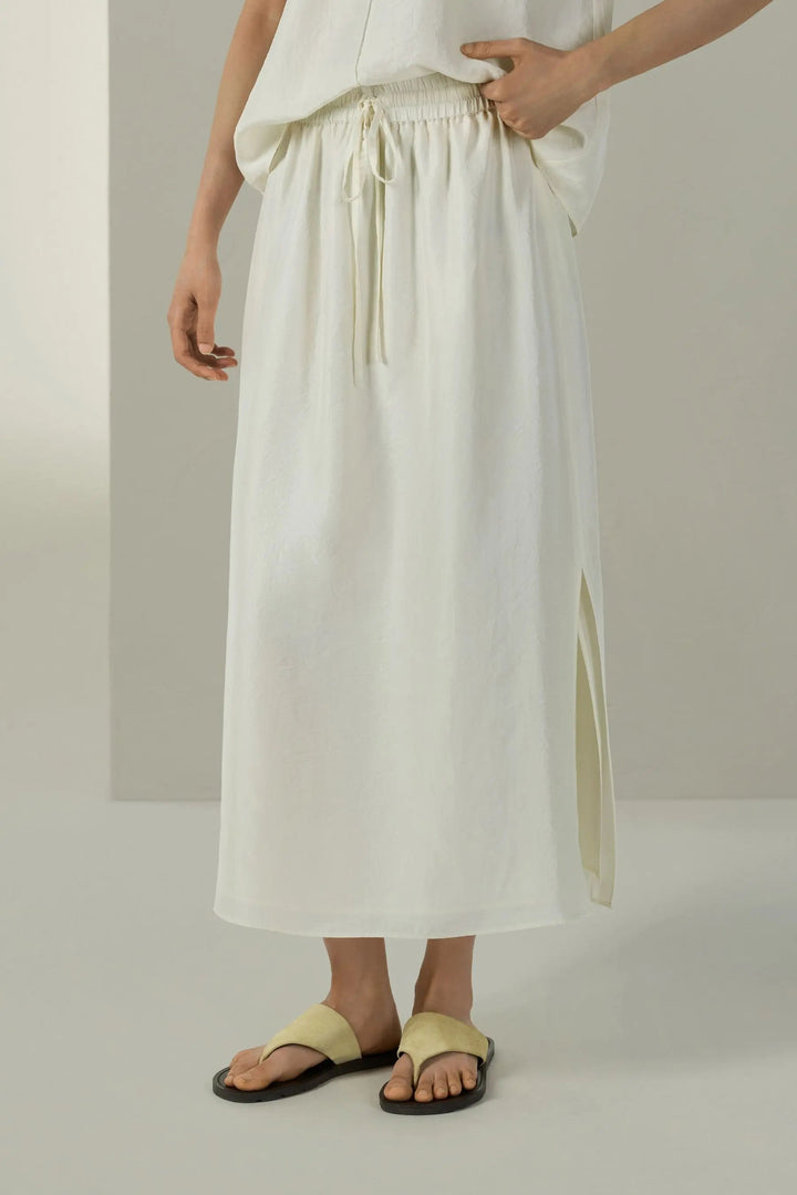Pleated Silk Maxi Skirt