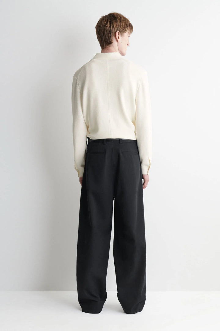 PLEATED COTTON RELAXED-FIT WIDE-LEG TROUSERS