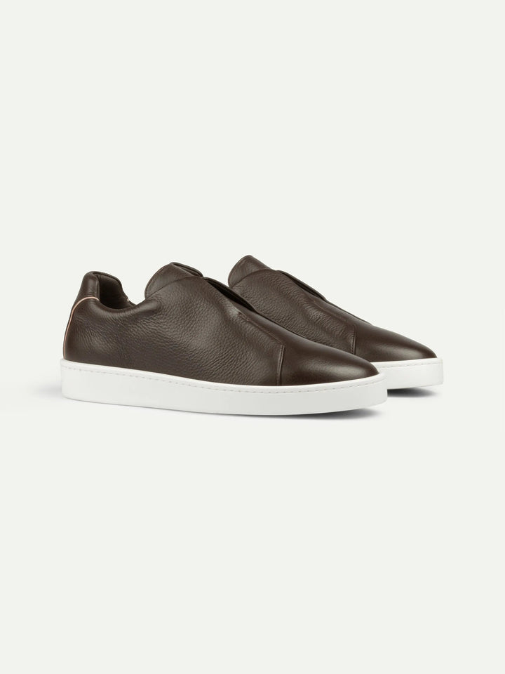 Leather Laceless Sneakers Brown
