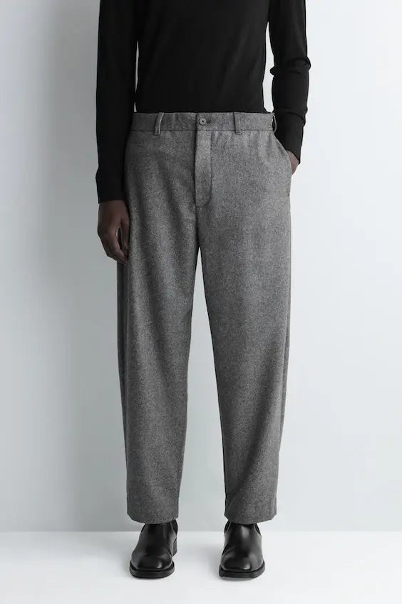 BIRDSEYE WOOL RELAXED-FIT BARREL-LEG TROUSERS
