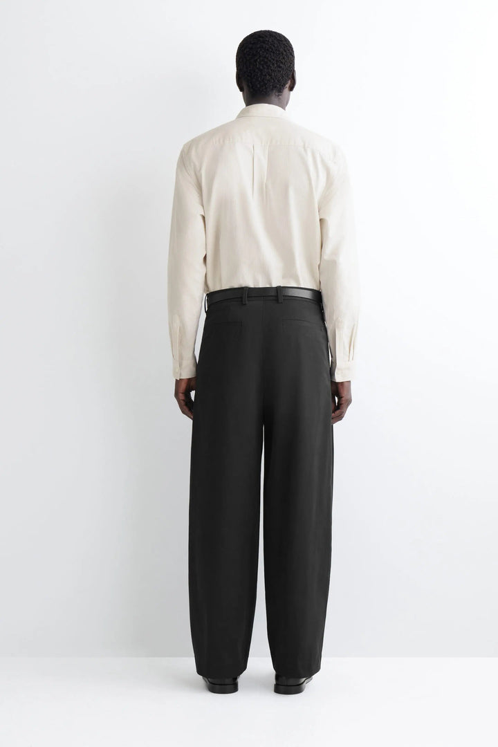 PLEATED COTTON RELAXED-FIT WIDE-LEG TROUSERS