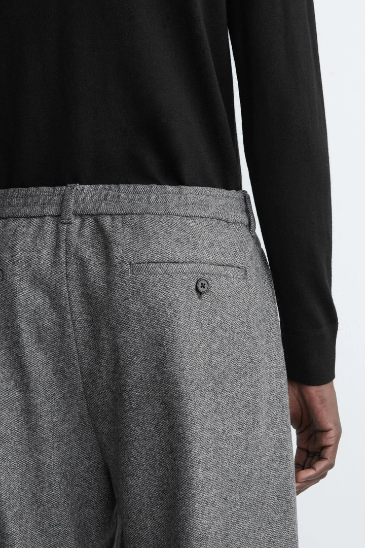 BIRDSEYE WOOL RELAXED-FIT BARREL-LEG TROUSERS