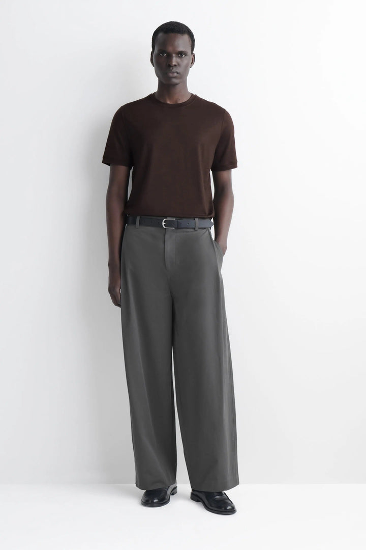 PLEATED COTTON RELAXED-FIT WIDE-LEG TROUSERS