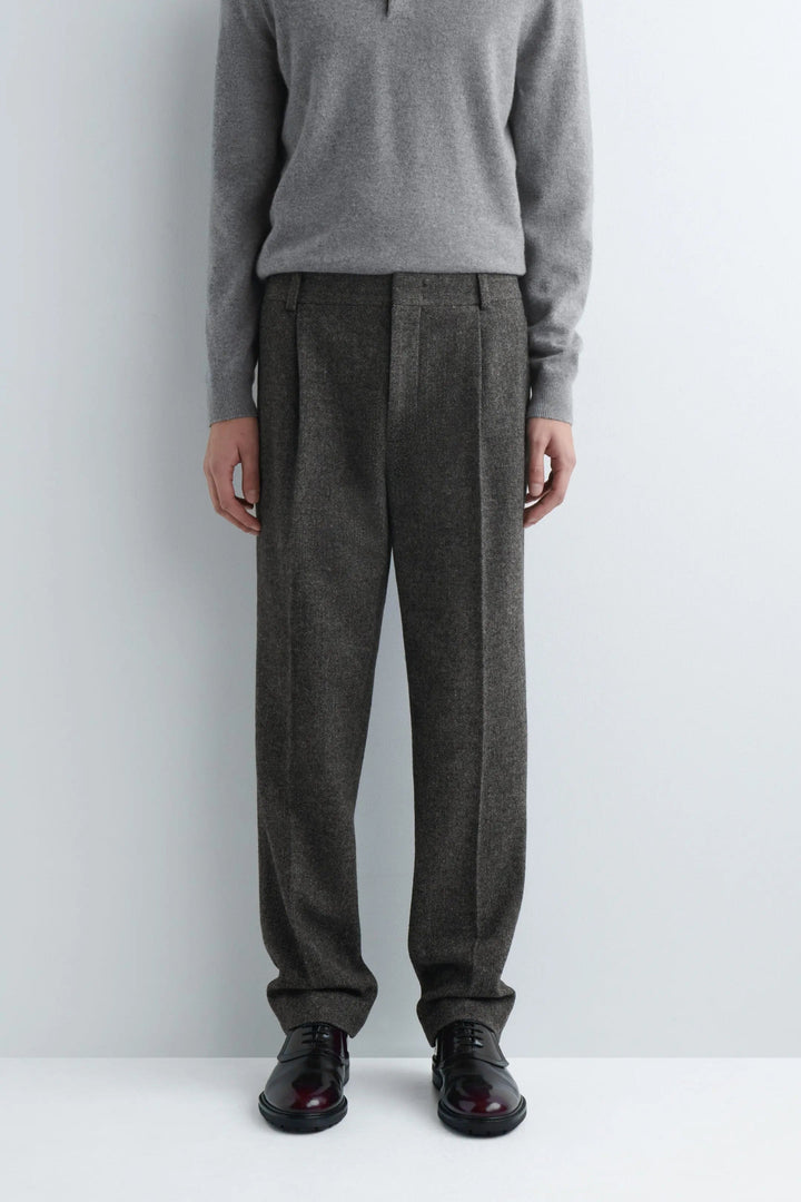 WOOL-HERRINGBONE REGULAR-FIT STRAIGHT-LEG TROUSERS