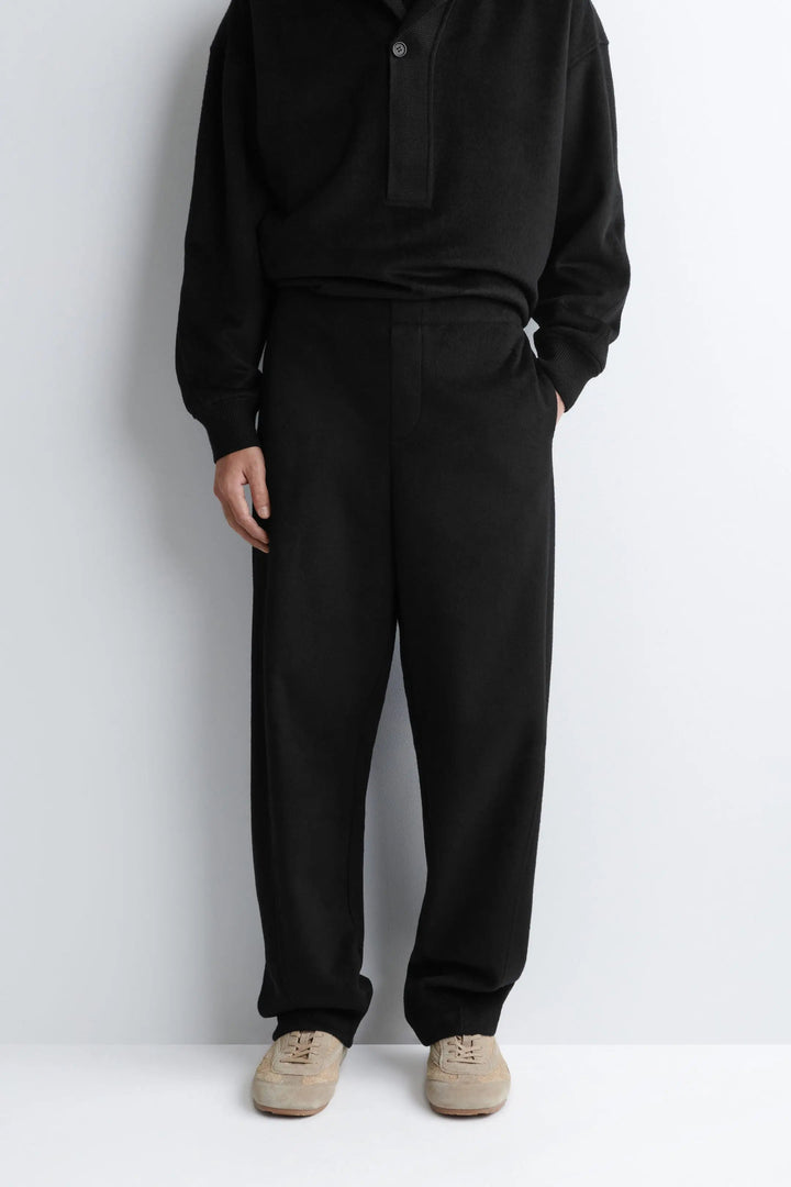 WOOL-BLEND RELAXED-FIT BARREL-LEG TROUSERS