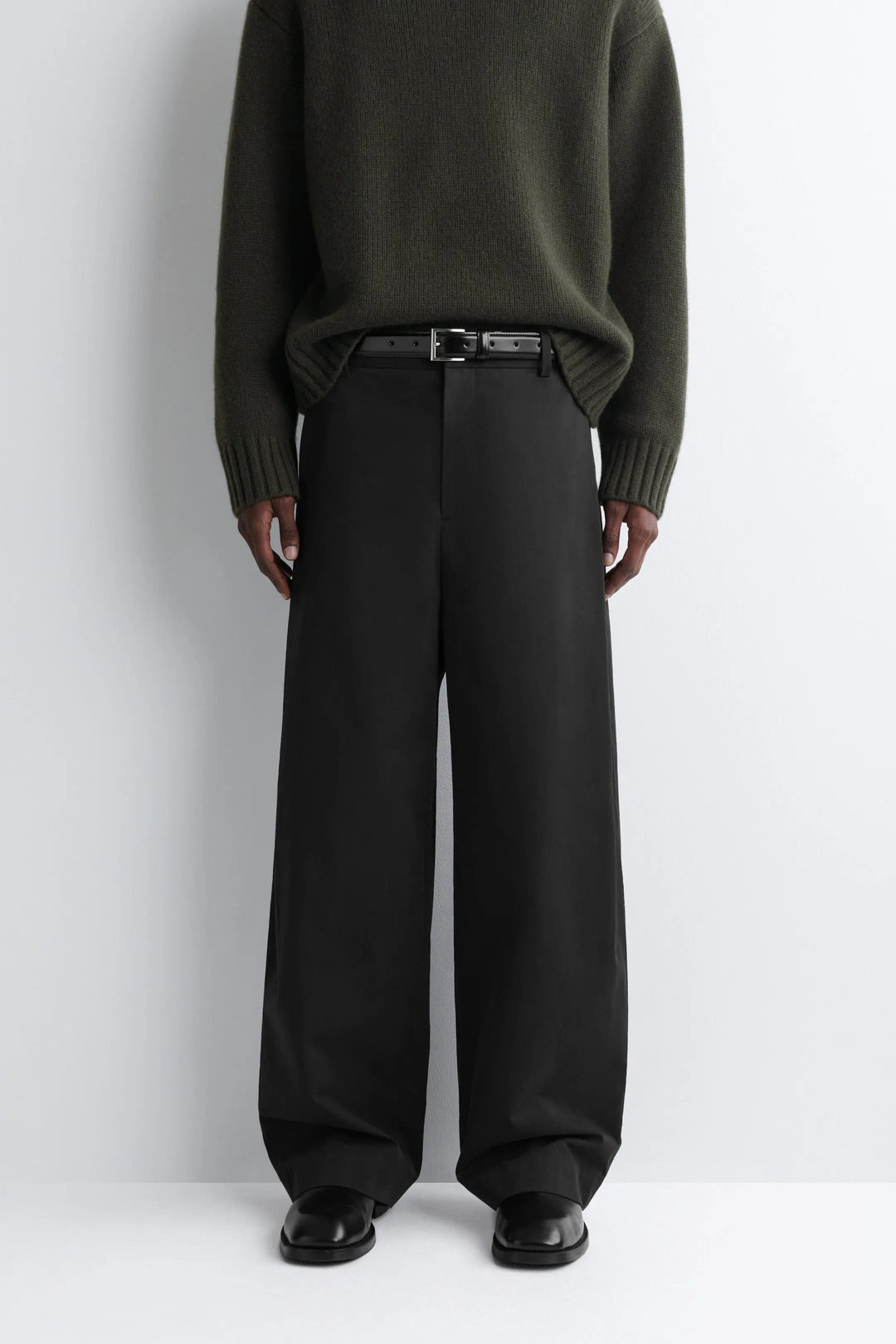 PLEATED COTTON RELAXED-FIT WIDE-LEG TROUSERS