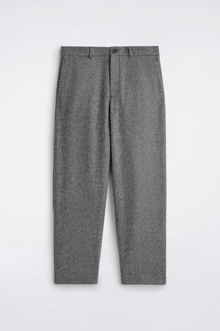 BIRDSEYE WOOL RELAXED-FIT BARREL-LEG TROUSERS