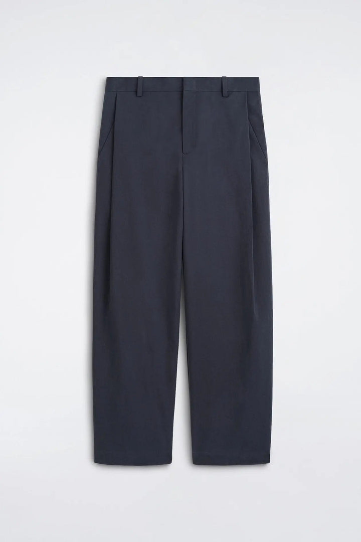 PLEATED COTTON RELAXED-FIT WIDE-LEG TROUSERS