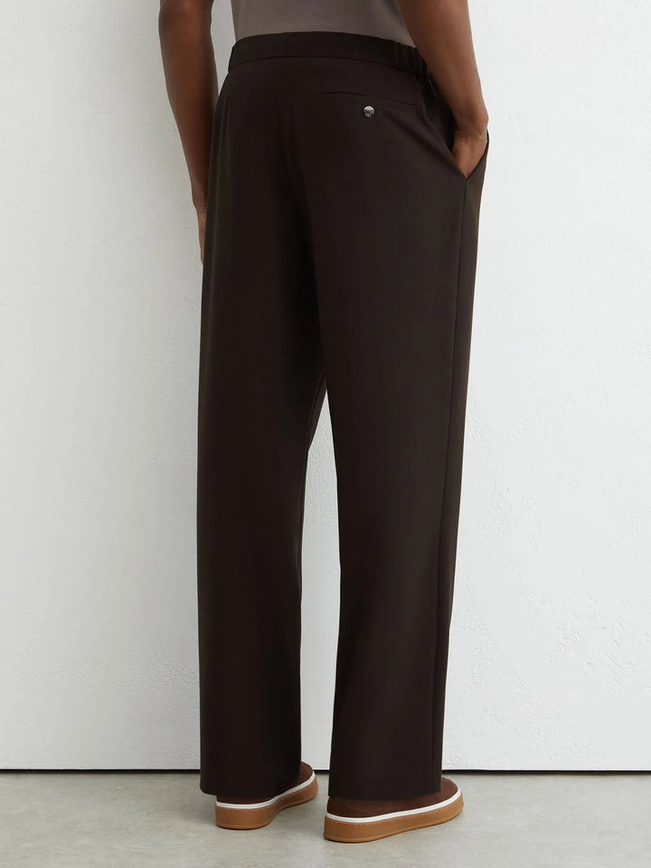 Relaxed Fit Stretch Drawstring Trousers in Brown