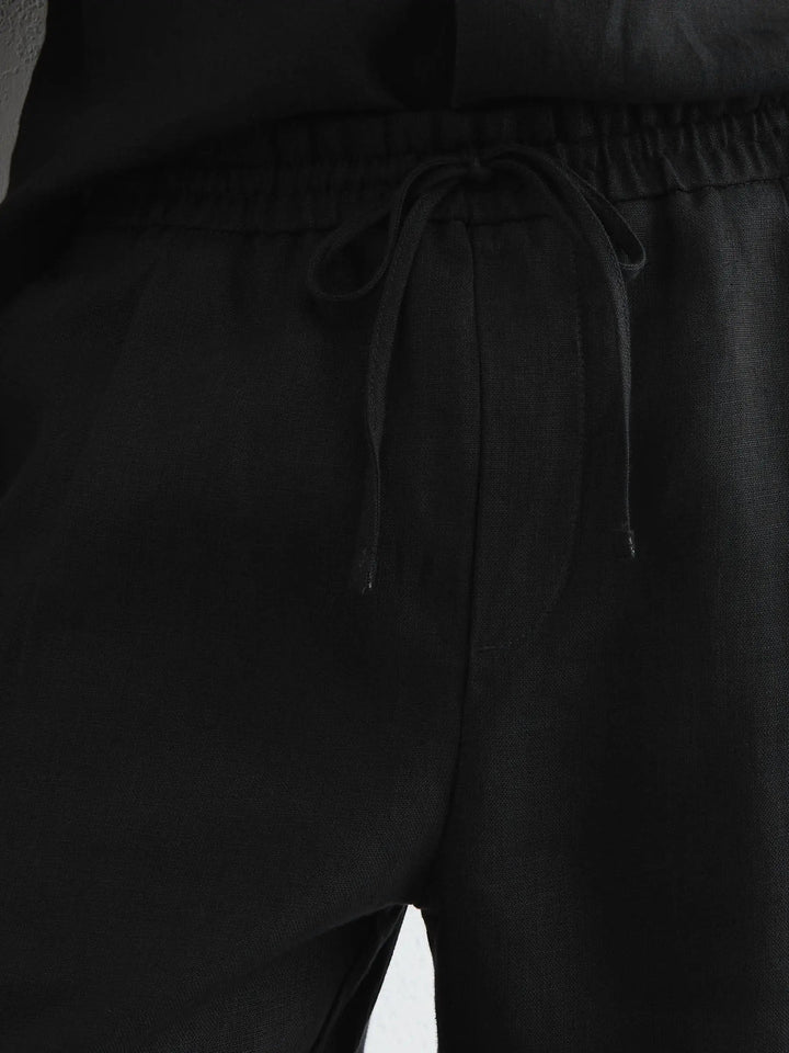 100% Linen Relaxed-Fit Drawstring Trousers