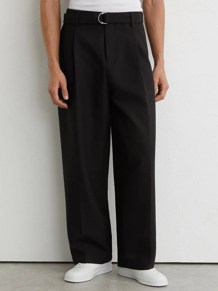 Monogram Relaxed-Fit Belted Trousers in Black