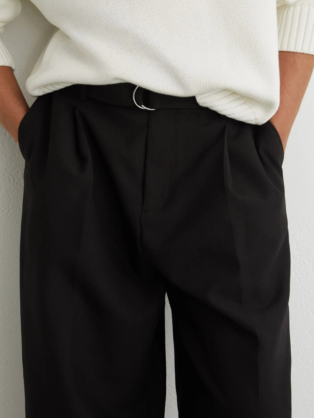 Monogram Relaxed-Fit Belted Trousers in Black