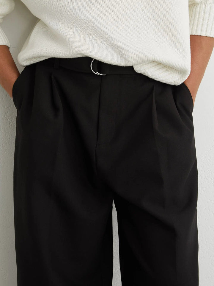 Monogram Relaxed-Fit Belted Trousers in Black