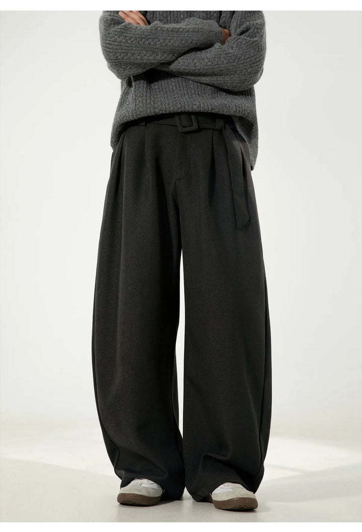 WOOL BLEND RELAXED-FIT WIDE-LEG TROUSERS