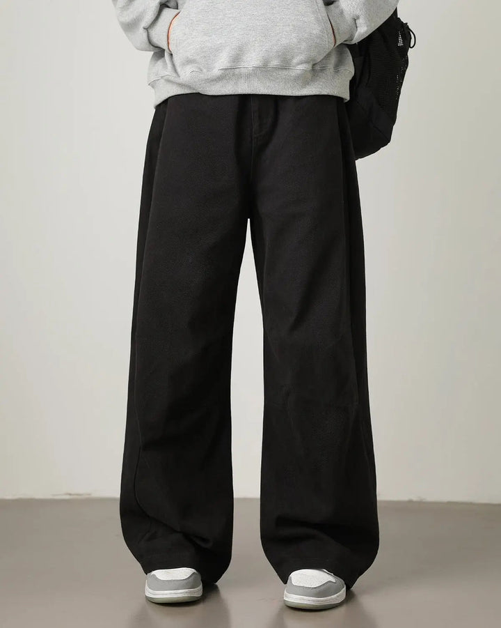 WOOL BLEND RELAXED-FIT WIDE-LEG TROUSERS