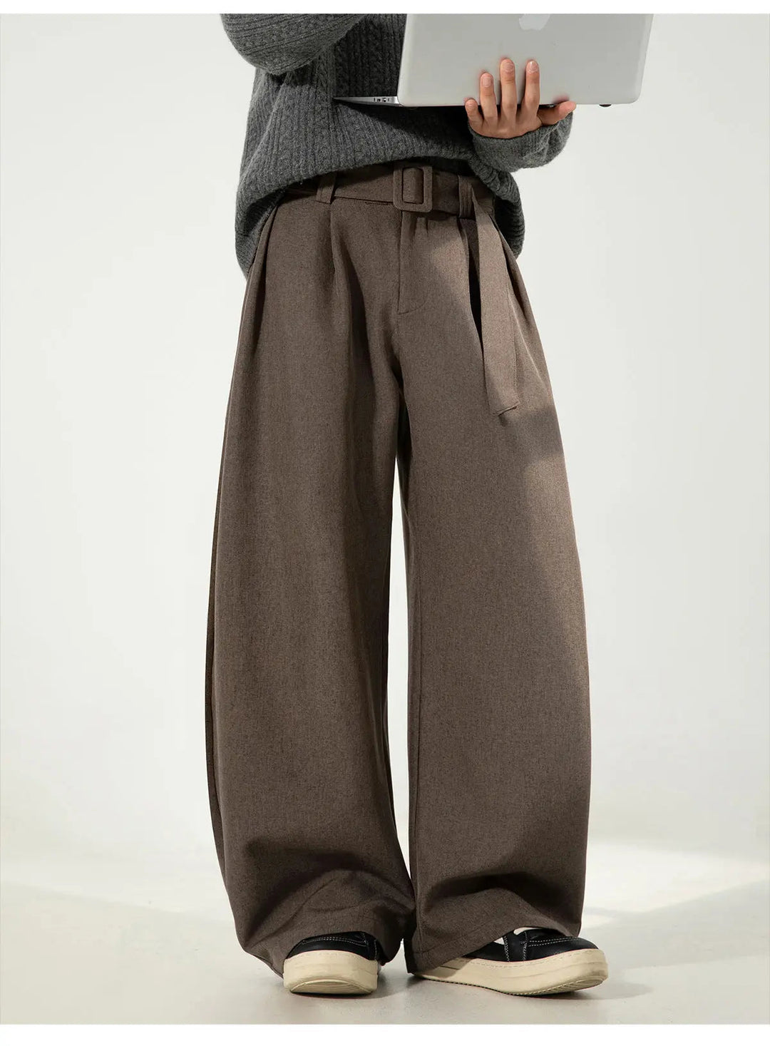 WOOL BLEND RELAXED-FIT WIDE-LEG TROUSERS