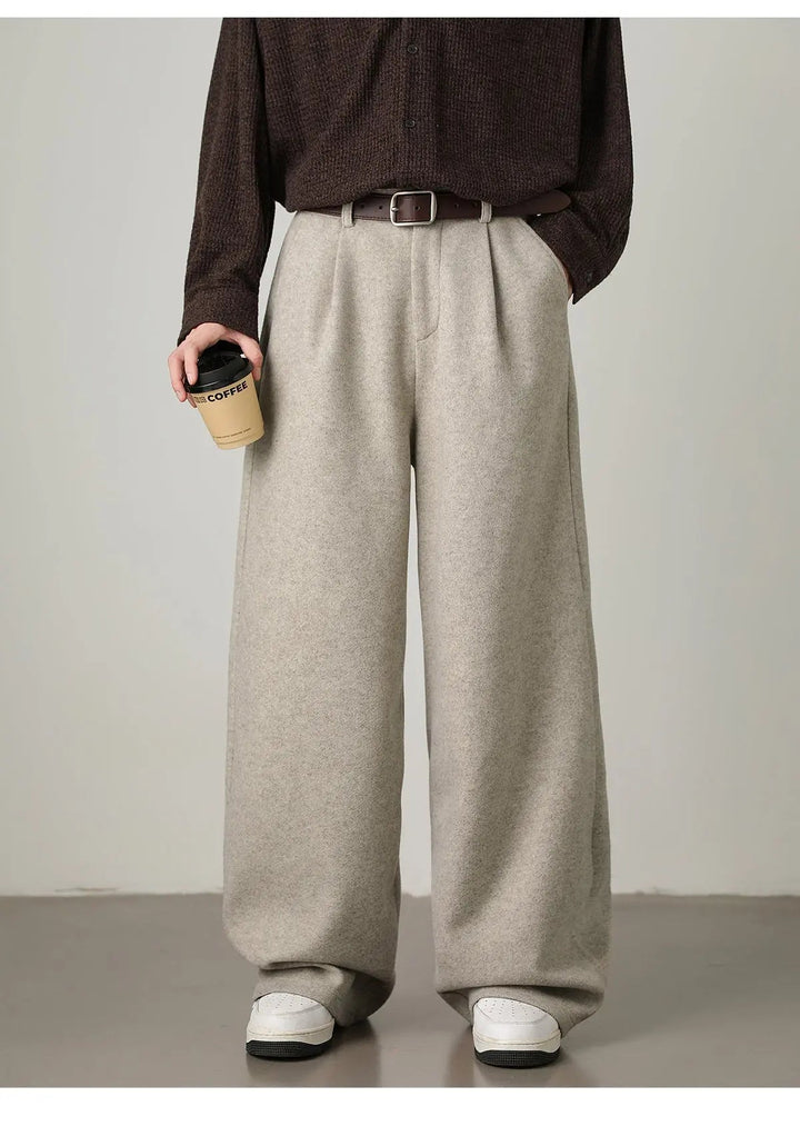 WOOL BLEND RELAXED-FIT WIDE-LEG TROUSERS