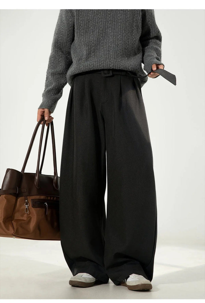 WOOL BLEND RELAXED-FIT WIDE-LEG TROUSERS