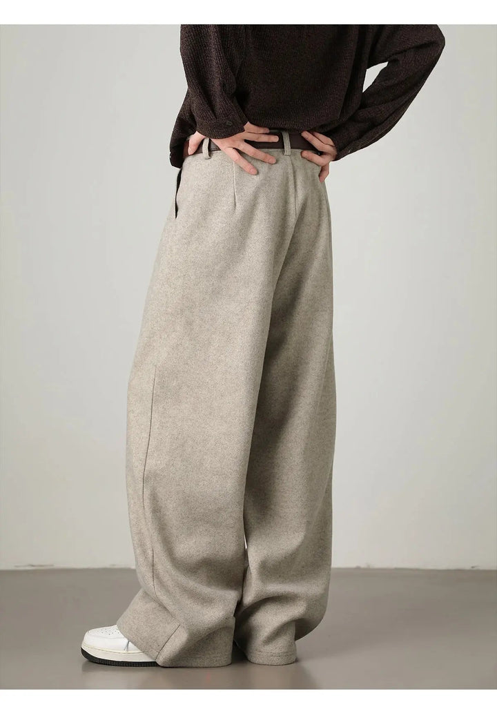 WOOL BLEND RELAXED-FIT WIDE-LEG TROUSERS