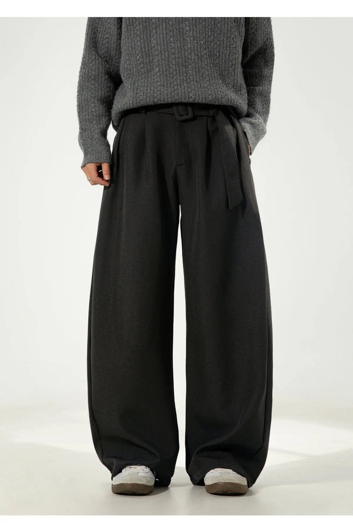 WOOL BLEND RELAXED-FIT WIDE-LEG TROUSERS