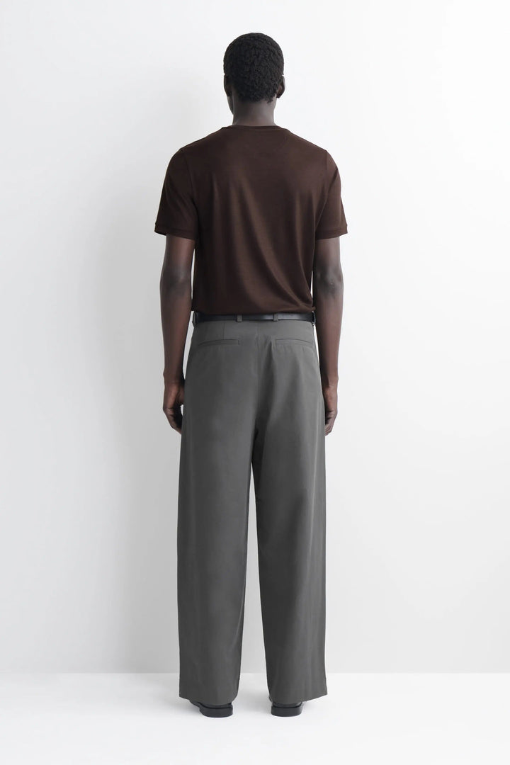 PLEATED COTTON RELAXED-FIT WIDE-LEG TROUSERS