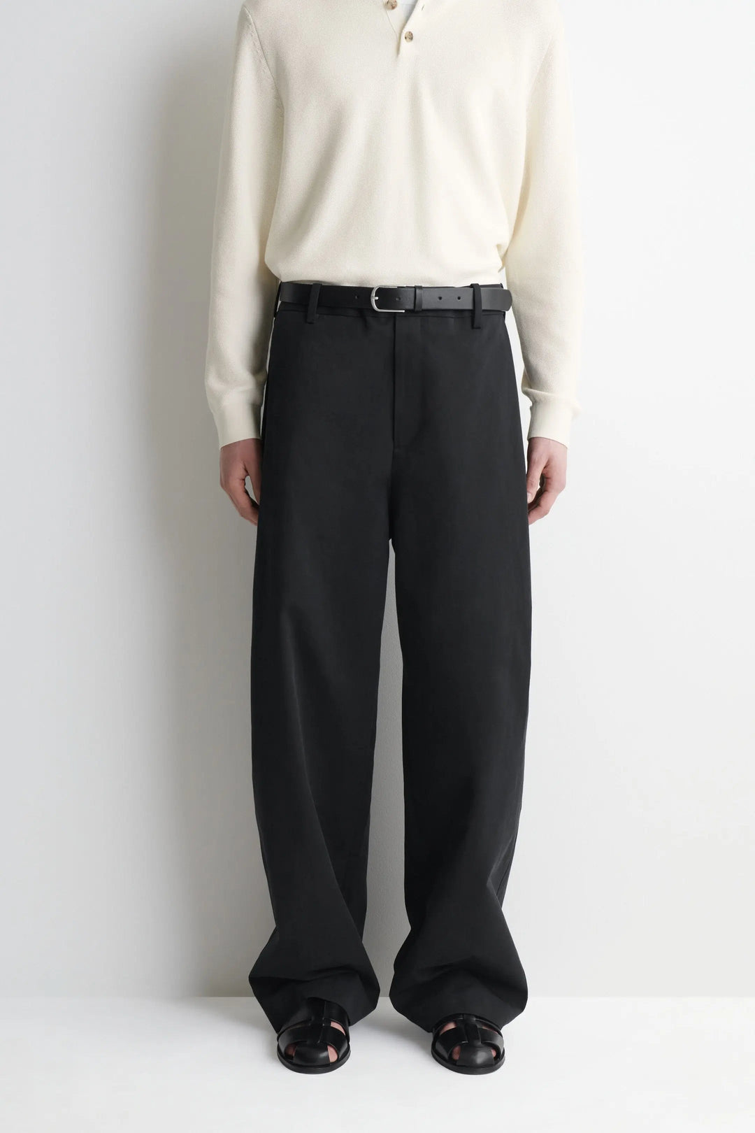 PLEATED COTTON RELAXED-FIT WIDE-LEG TROUSERS