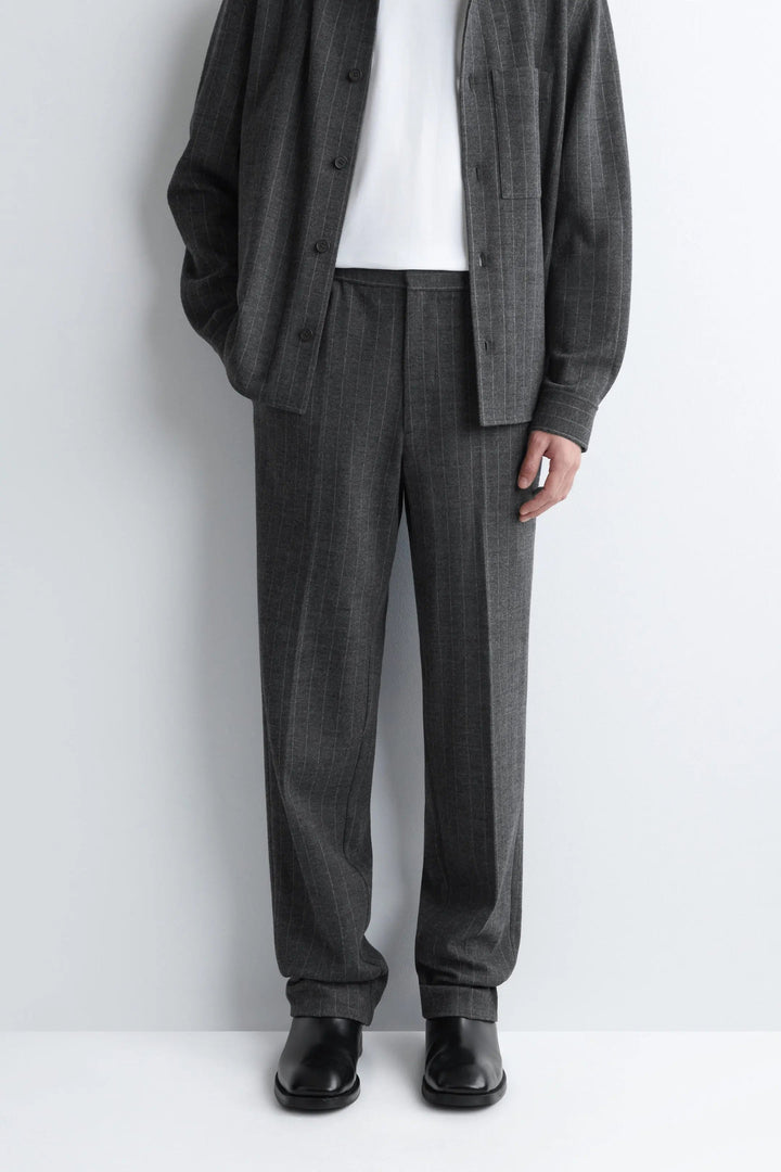 RELAXED ELASTICATED PINSTRIPED TROUSERS