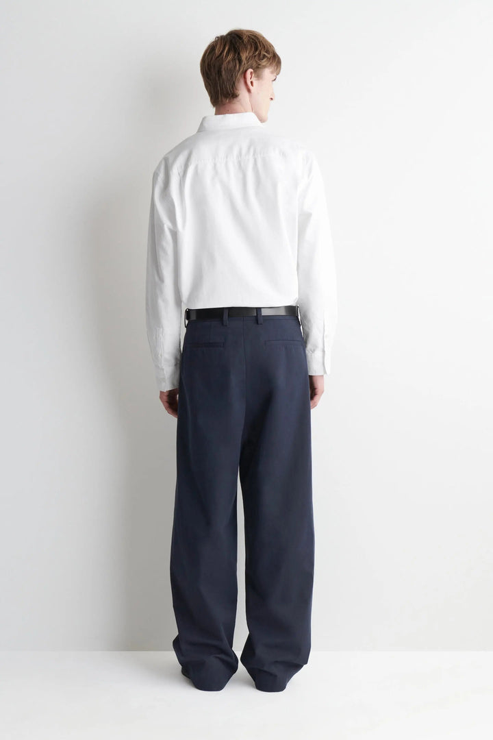 PLEATED COTTON RELAXED-FIT WIDE-LEG TROUSERS