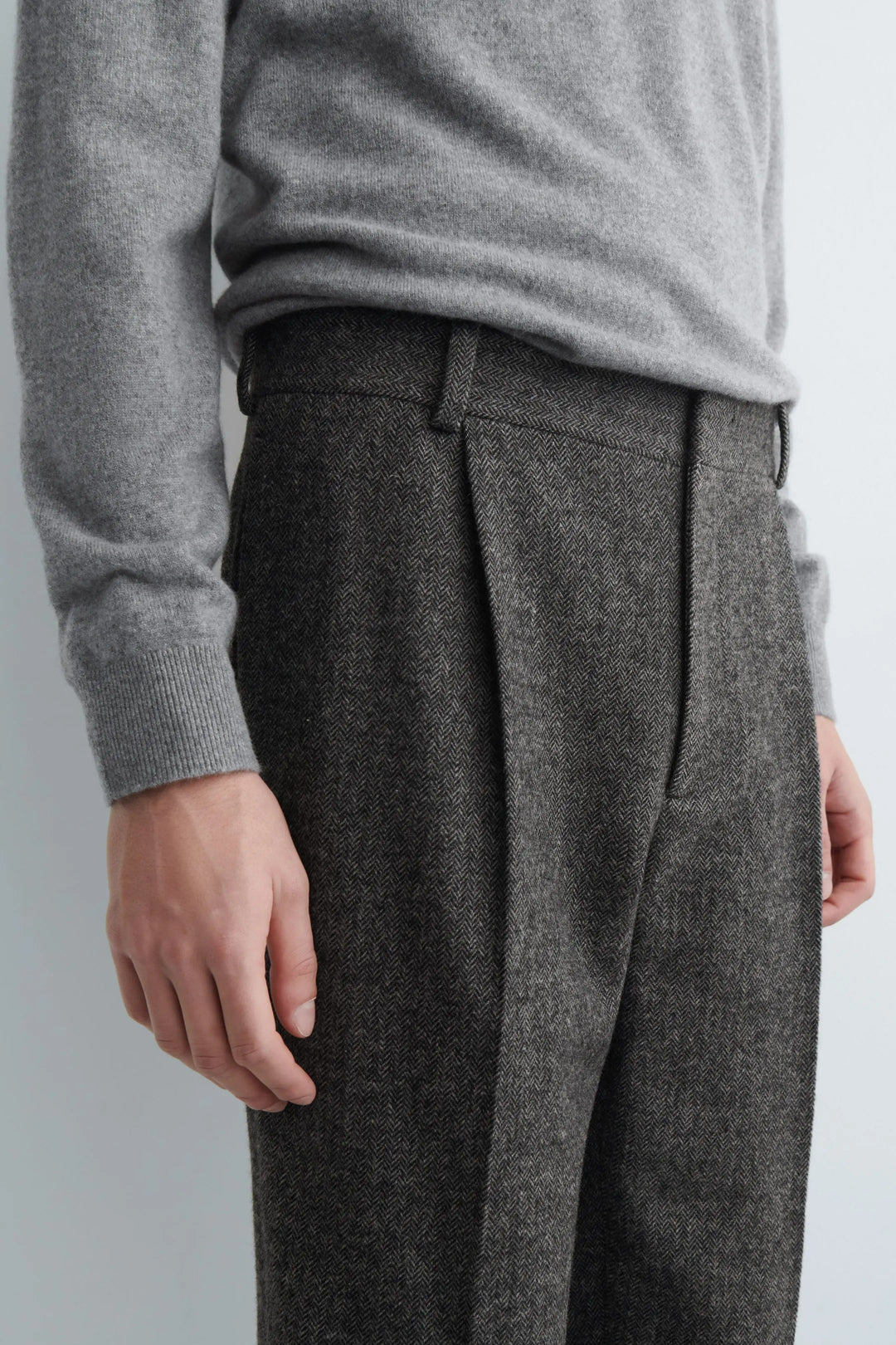 WOOL-HERRINGBONE REGULAR-FIT STRAIGHT-LEG TROUSERS