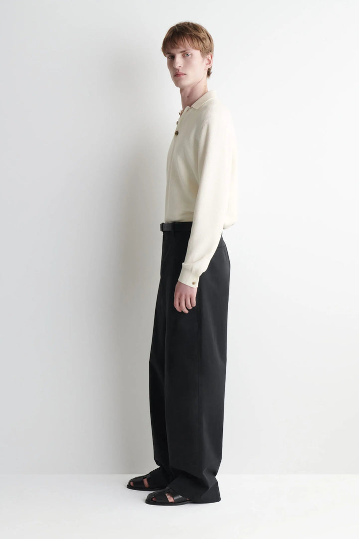 PLEATED COTTON RELAXED-FIT WIDE-LEG TROUSERS