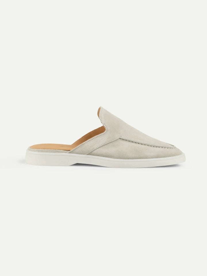Open Suede Loafers Light Grey