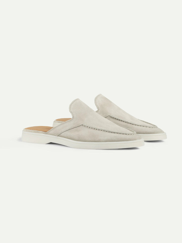 Open Suede Loafers Light Grey