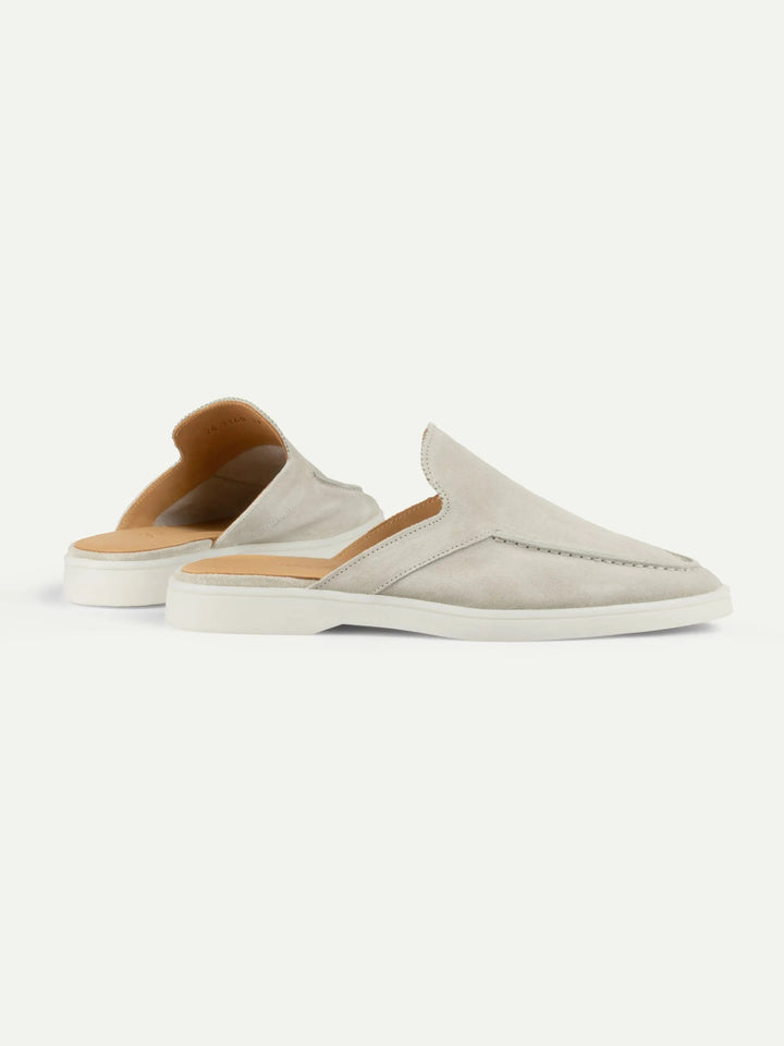 Open Suede Loafers Light Grey