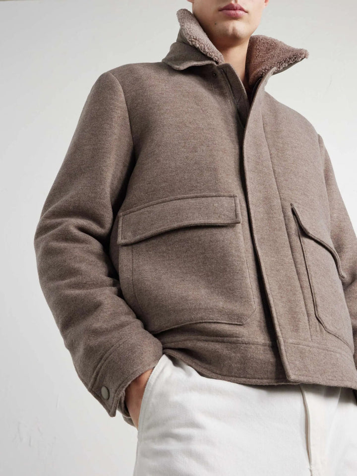 Shearling-Trimmed Wool Bomber Jacket