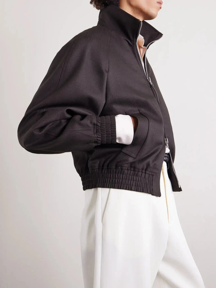 Leather-Trimmed Silk-Blend Jacket